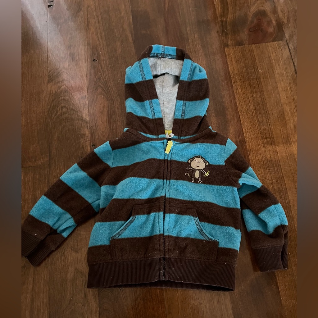 Carters Brand Baby Full Zip Monkey Striped Jacket 6 Month